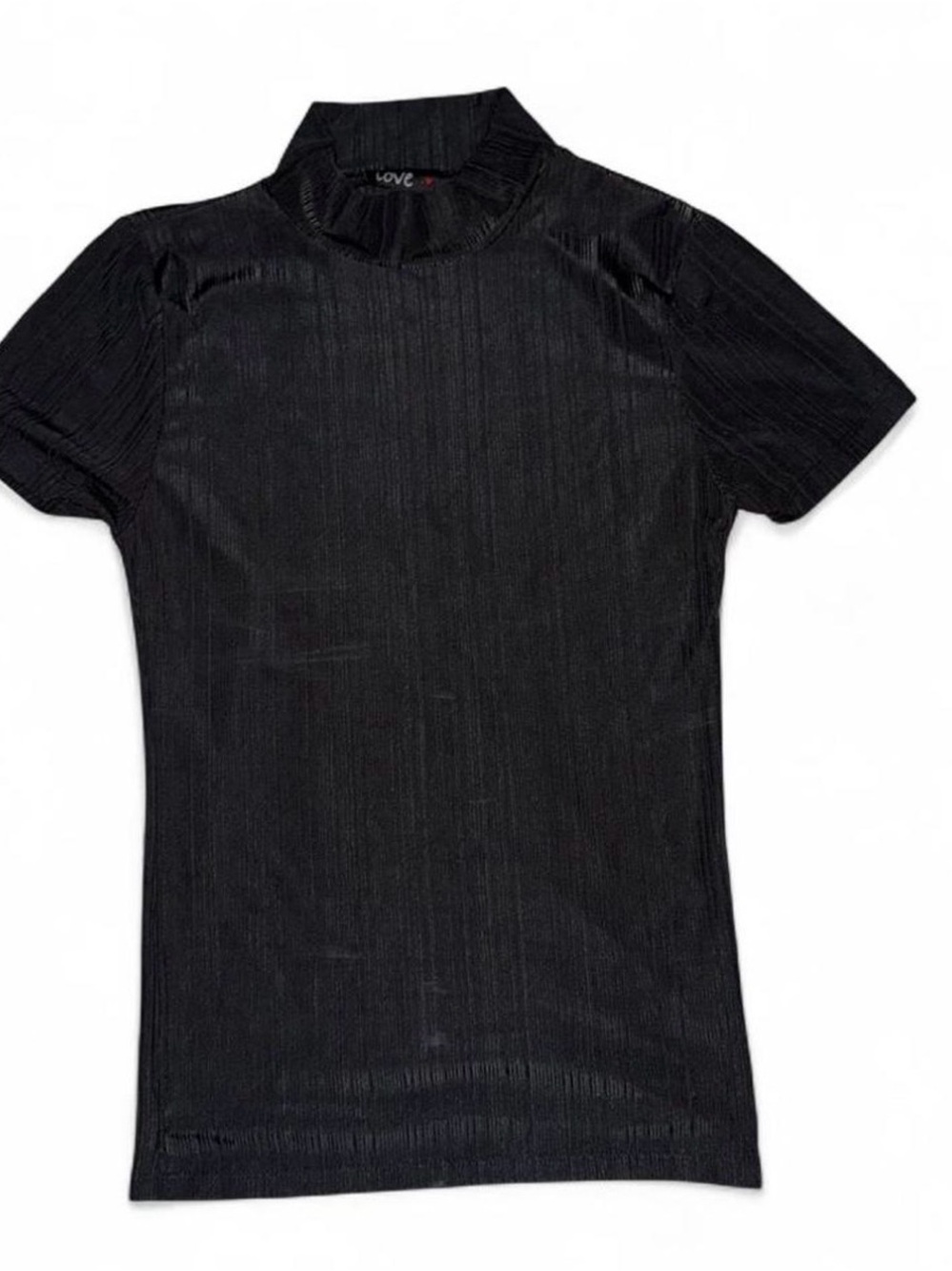 Love Black Ribbed Mock-Neck Short Sleeve Tee